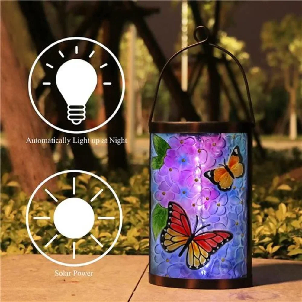 Hanging Solar Lantern Outdoor Waterproof LED Solar Lights Butterfly